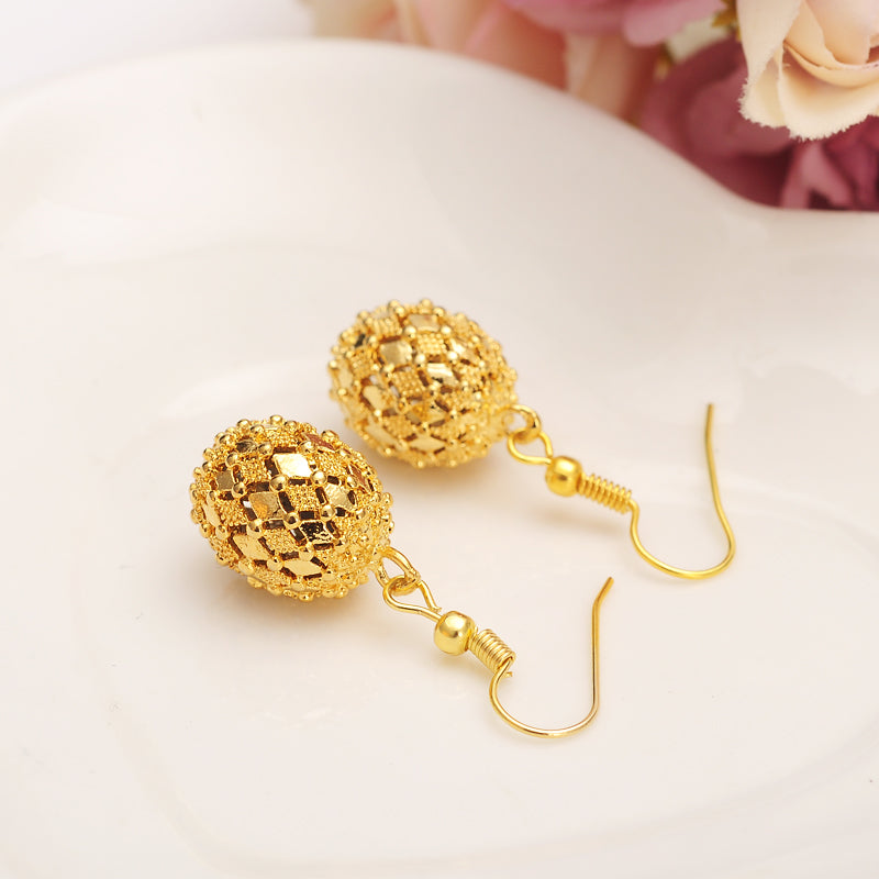 Gold Africa Dubaibeads ball drop Earrings Women/Girl charms Jewelry for African/Arab/Middle Eastern kids childrenChristmas gift