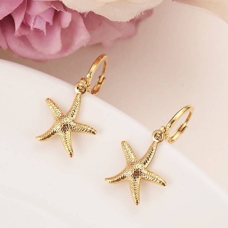 Gold African Dubai Filled Women's Drop Earring starfish Dangle Earring Charms Jewelry Earrings brincos Vintage girls kids gift
