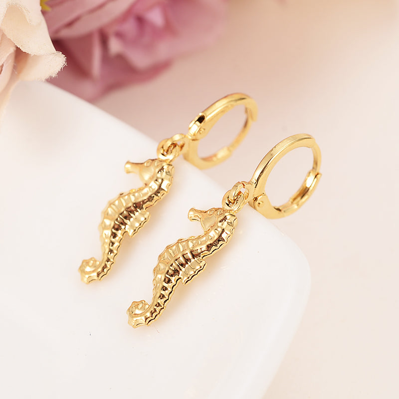Gold African seahorse Women's Drop Earring Hippocampus Dangle Earring Charms Jewelry Earrings brincos Vintage girls kids gift