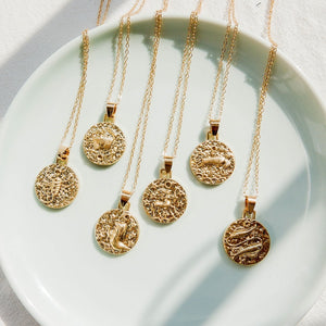 Gold Color 12 Constellation Coins Necklaces & Pendants Women Virgo Taurus Leo Short Chain Necklace Girls Gemini Celestial