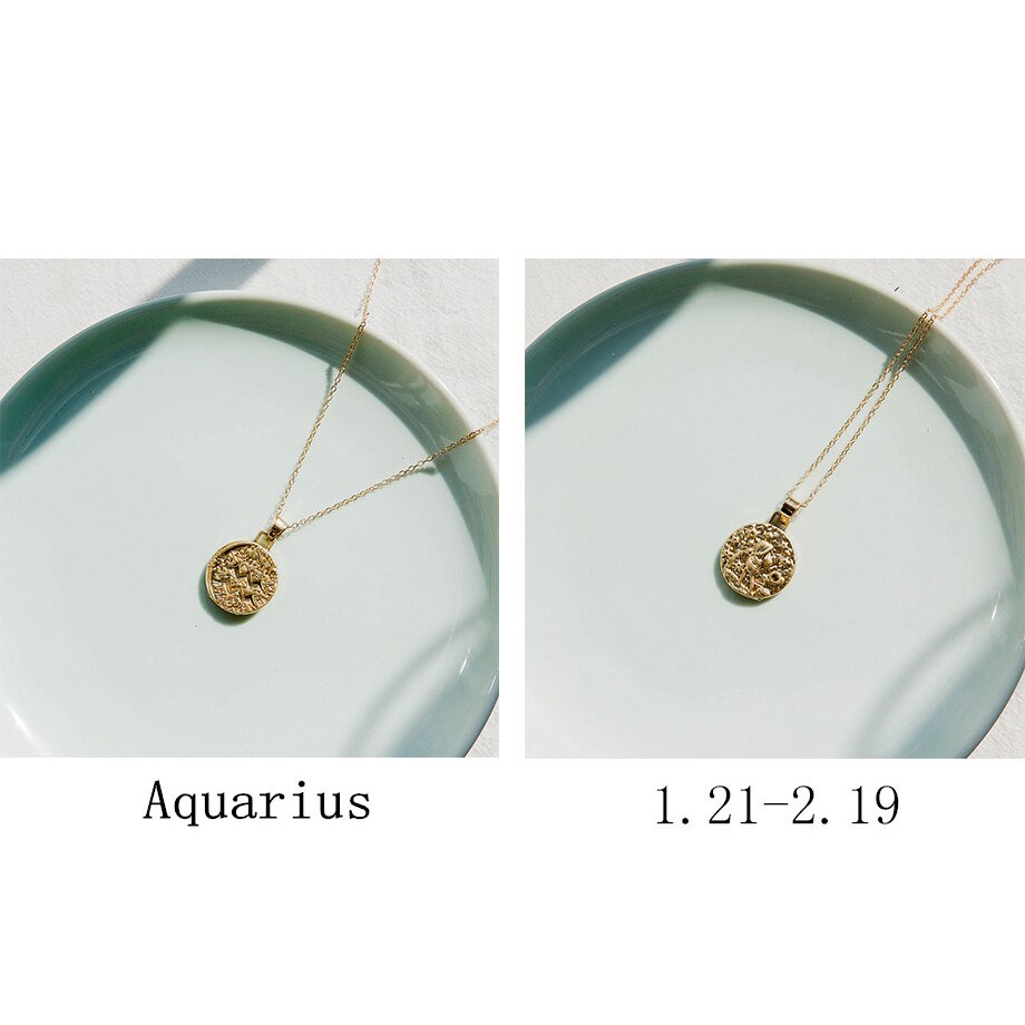 Gold Color 12 Constellation Coins Necklaces & Pendants Women Virgo Taurus Leo Short Chain Necklace Girls Gemini Celestial