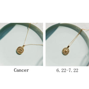 Gold Color 12 Constellation Coins Necklaces & Pendants Women Virgo Taurus Leo Short Chain Necklace Girls Gemini Celestial