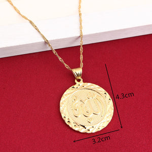 Gold Color Allah Pendant Necklace Round Fashion Middle East Charm Islam Gift Jewelry