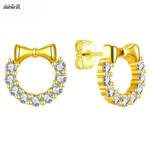 Gold Color Bowknot Earrings Stud Vintage Jewelry Clear Rhinestone Flowers Dazzling cz Bowknot Stud Earrings for Women Gifts 2018