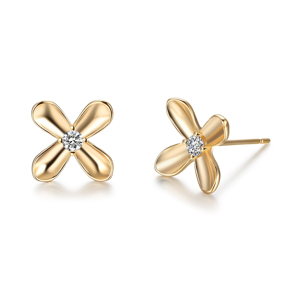 Gold Color Flower Design Stud Earrings Stainless Steel CZ Stone Shiny Earrings For Women Jewelry Gift for Her(EA102864)
