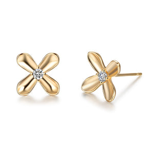 Orecchini a bottone con design floreale color oro Orecchini in acciaio inossidabile con pietra CZ lucida per gioielli da donna, regalo per lei (EA102864) 
