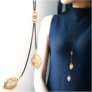 Gold-Color Leaf Necklace Long Design Y Shaped Necklaces & Pendants Classic Trendy Jewelry Accessories All Match