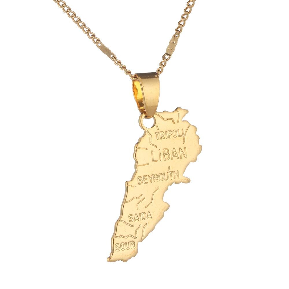 Gold Color Lebanon Map Pendant Necklaces Liban Maps of Lebanese Patriotic Trendy Jewelry Gifts
