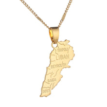 Carica l&#39;immagine nel visualizzatore di Gallery, Gold Color Lebanon Map Pendant Necklaces Liban Maps of Lebanese Patriotic Trendy Jewelry Gifts