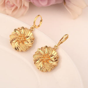 Gold Dubai Africa Women's Drop Earring Dangle Earring Charms flower Jewelryfor women Earrings brincos Vintage girls kids gift