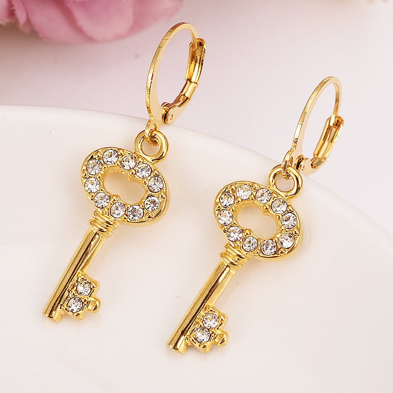 Gold Dubai Charms Jewelry rainstone key drop Earrings for women brincos Vintage girls kids wedding bridal kids Christmas gift