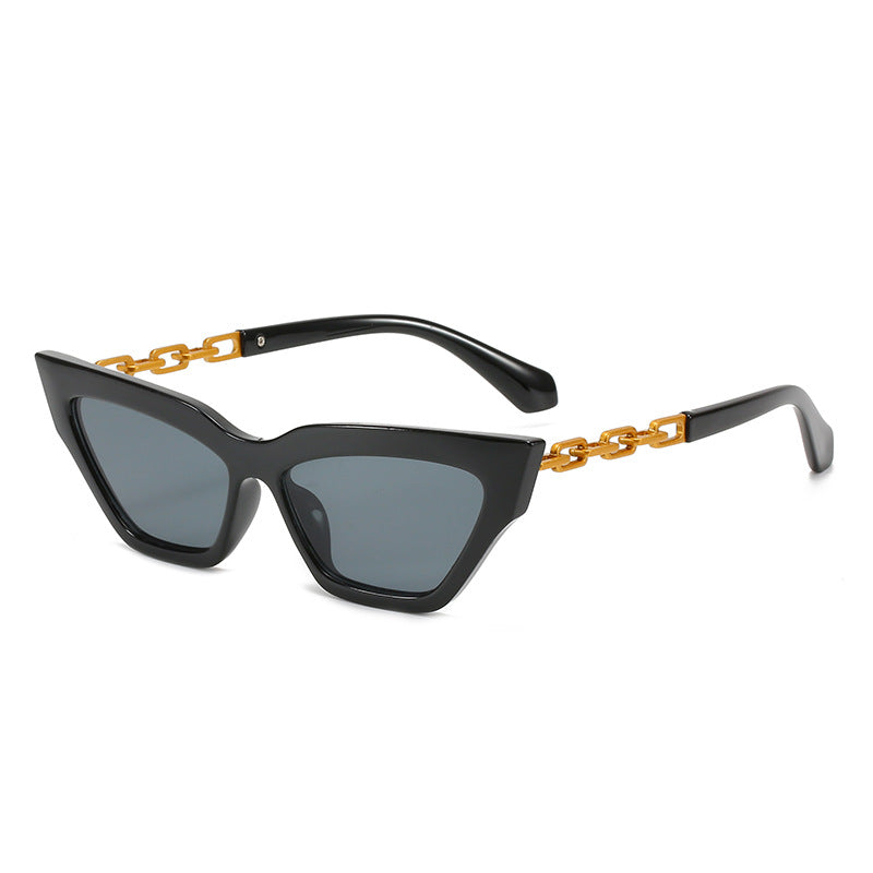 Gold Metal Frame Sunglasses 2023Women Chain Leg Cat Eye Sun Glasses  Brand Gradient Retro Sun Glasses Brand Designer Trend