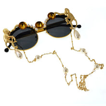 Carica l'immagine nel visualizzatore di Gallery, Gold Monkey Baroque Sunglasses Women Brand Retro Leopard Beach Metal Chain Pearl Cat Eye Ladies Sun Glasses Lunette Soleil Femme