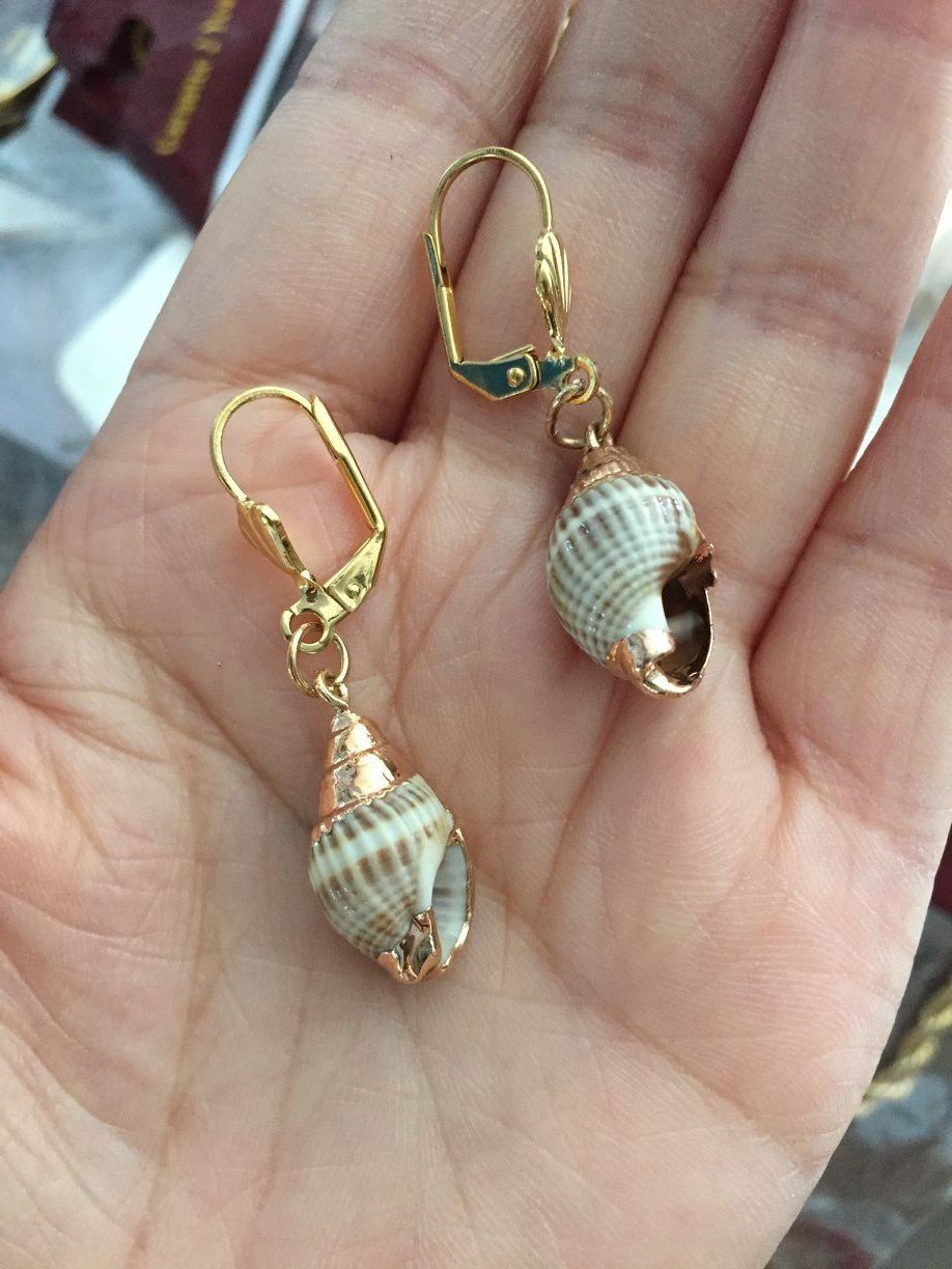 Gold/Real Shell dangle Earrings Gifts Jewelry Papua New Guinea wedding bridal gifts drops (not same size/random delivery )