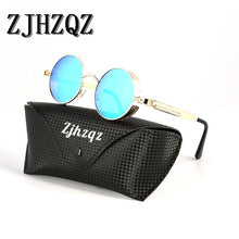 Load image into Gallery viewer, Gold Round Polarized Sunglasses Gothic Steampunk Sunglasses Mens Womens Retro Vintage Shield Glasses Eyewear Blue 2023