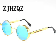 Load image into Gallery viewer, Gold Round Polarized Sunglasses Gothic Steampunk Sunglasses Mens Womens Retro Vintage Shield Glasses Eyewear Blue 2023