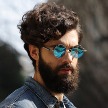 Load image into Gallery viewer, Gold Round Polarized Sunglasses Gothic Steampunk Sunglasses Mens Womens Retro Vintage Shield Glasses Eyewear Blue 2023