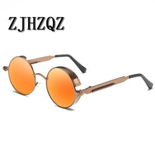 Load image into Gallery viewer, Gold Round Polarized Sunglasses Gothic Steampunk Sunglasses Mens Womens Retro Vintage Shield Glasses Eyewear Blue 2023
