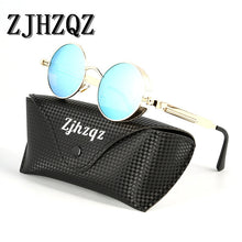 Load image into Gallery viewer, Gold Round Polarized Sunglasses Gothic Steampunk Sunglasses Mens Womens Retro Vintage Shield Glasses Eyewear Blue 2023