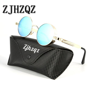 Gold Round Polarized Sunglasses Gothic Steampunk Sunglasses Mens Womens Retro Vintage Shield Glasses Eyewear Blue 2023