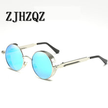 Load image into Gallery viewer, Gold Round Polarized Sunglasses Gothic Steampunk Sunglasses Mens Womens Retro Vintage Shield Glasses Eyewear Blue 2023