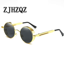 Load image into Gallery viewer, Gold Round Polarized Sunglasses Gothic Steampunk Sunglasses Mens Womens Retro Vintage Shield Glasses Eyewear Blue 2023