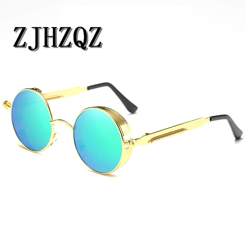 Gold Round Polarized Sunglasses Gothic Steampunk Sunglasses Mens Womens Retro Vintage Shield Glasses Eyewear Blue 2023