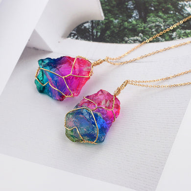 Gold color colorful natural stone pendant rainbow pendant necklace for women jewelry gift for wedding and valentine