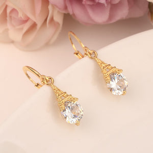 Gold crystal cz stonWomen's Drop Earring Dangle Earring Charms Eiffel Tower Jewelry Earrings brincos Vintage girls kids gift