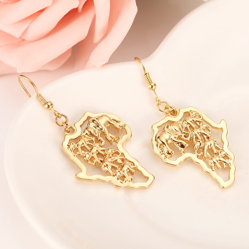Gold drop Earrings Women/Girl,Love Trendy fashion Jewelry for African elephant pendant Ethiopia King best gift