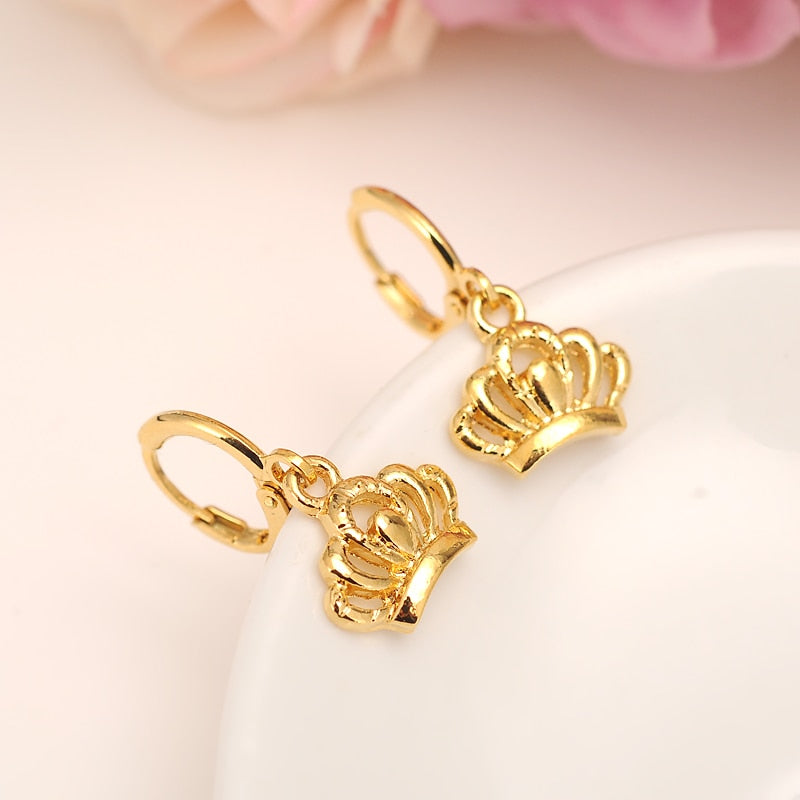 Gold dubai india crown Dangle Earrings Women Fashion Jewelry Gold Metal Drop Earrings For girls kids Gifts wedding bridal