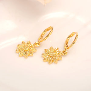 Gold dubai india small lovely flower Dangle Earrings Women Fashion Jewelry Gold Metal Drop Earrings For Gifts wedding bridal