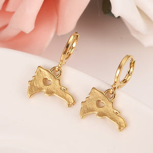 Gold earring Dominican Republic Map Dangle Earrings Women Fashion Jewelry Gold Metal Drop Earrings Gifts wedding bridal souvenir