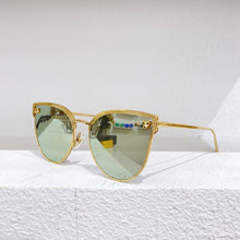 Load image into Gallery viewer, Gold metal cat glasses frame  men&#39;s sunglasses 0198 green gold silver reflective lens women&#39;s glasses