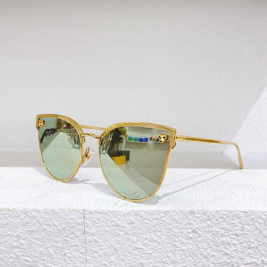 Gold metal cat glasses frame  men's sunglasses 0198 green gold silver reflective lens women's glasses