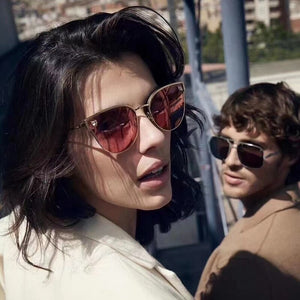 Gold metal cat glasses frame  men's sunglasses 0198 green gold silver reflective lens women's glasses