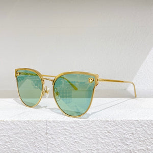 Gold metal cat glasses frame  men's sunglasses 0198 green gold silver reflective lens women's glasses