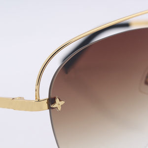 Gold metal frame pilot sunglasses women brown gradient over size double bar