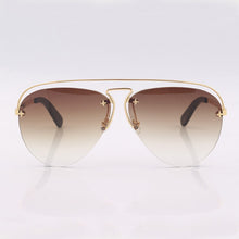 Load image into Gallery viewer, Gold metal frame pilot sunglasses women brown gradient over size double bar