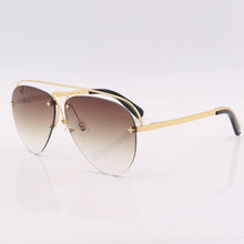 Load image into Gallery viewer, Gold metal frame pilot sunglasses women brown gradient over size double bar