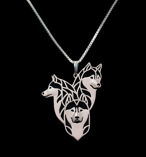 Oro e argento 1 pz Collana della famiglia Siberian Husky 3D ritagliato Amante del cucciolo di cane Ciondolo commemorativo Collane Pendenti di Natale 