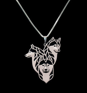 Gold & silver 1pcs Siberian Husky Family Necklace 3D Cut Out Puppy Dog Lover Pendant Memorial Necklaces Pendants Christmas