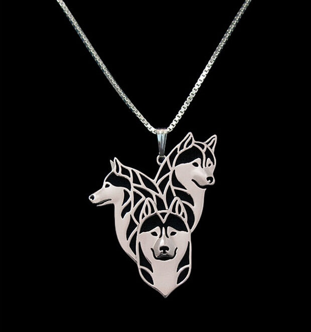 Oro e argento 1 pz Collana della famiglia Siberian Husky 3D ritagliato Amante del cucciolo di cane Ciondolo commemorativo Collane Pendenti di Natale 