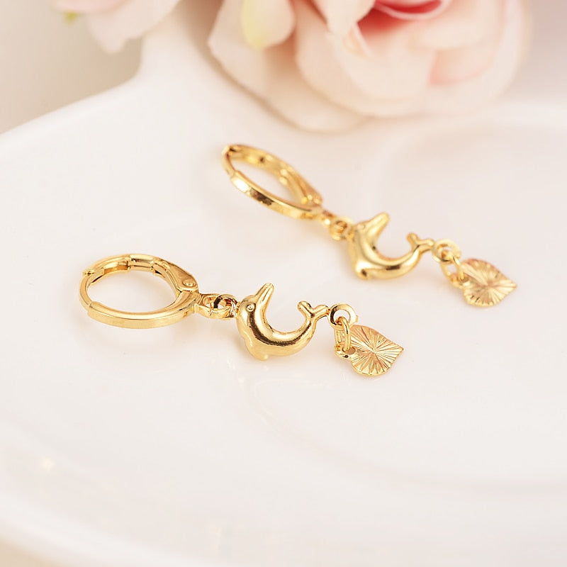 Gold small dolphin heartearrings For Kids Children Aros women girls boy jewelry african Christmas gift dangle earring dropship