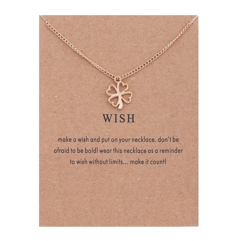 Golden Plated Clover Wish Love Alloy Clavicular Bones Pendant Short Chocker Necklace