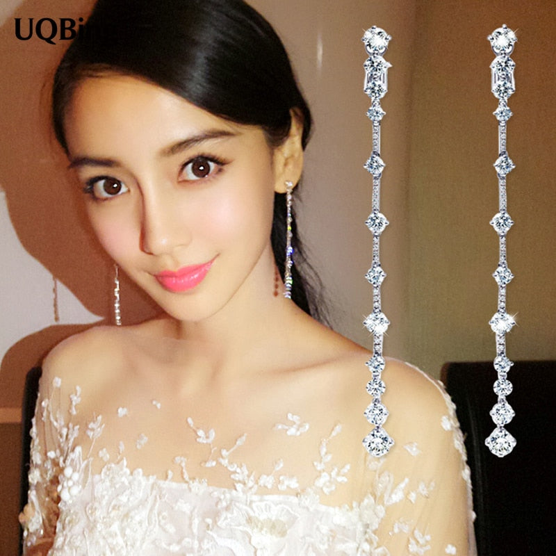 Good Jewelry Fashion Pure 925 Sterling Silver Drop Earrings Long Zirconia Crystal Earrings Jewelry Pendientes Brincos