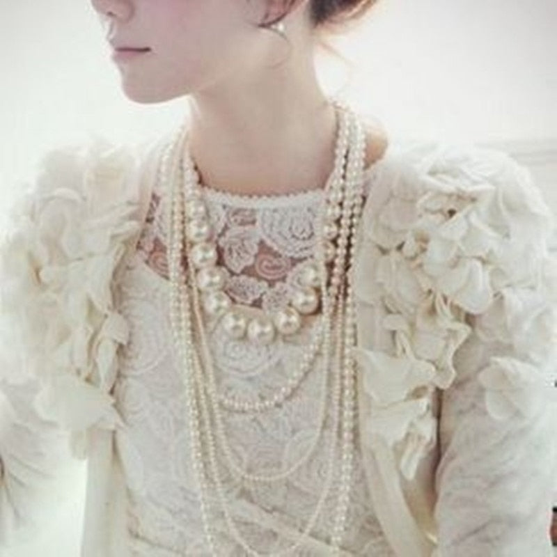 Gorgeous big pearl necklace pearl multi-Korean version sweater chain Princess Bride accessories sweater chain jewelry wholesale