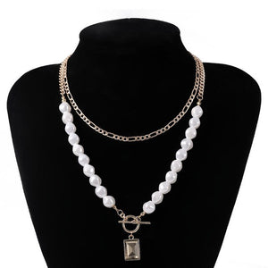 Gothic Baroque Pearl Angel Pendant Choker Necklace for Women Wedding Punk Lasso Big Chunky Thick Lock Chain Necklace Jewelry