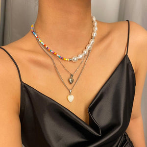 Gothic Baroque Pearl Angel Pendant Choker Necklace for Women Wedding Punk Lasso Big Chunky Thick Lock Chain Necklace Jewelry