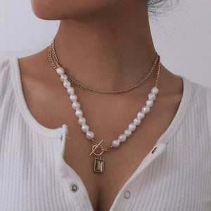 Gothic Baroque Pearl Angel Pendant Choker Necklace for Women Wedding Punk Lasso Big Chunky Thick Lock Chain Necklace Jewelry